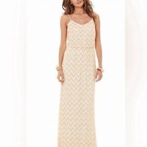 Lilly Pulitzer Deanna Crochet Gold Chevron Maxi Dress - Size Small S